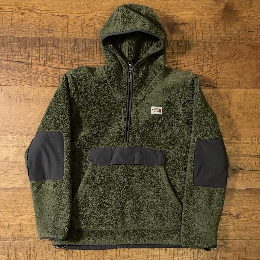 The North Face Campshire Hoodie Men M Olive Green Gorpcore Fleece Pullover